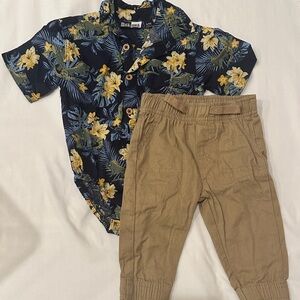 Kids Tropical Floral Set with Tan Pants